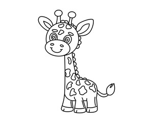 Fototapeta premium Giraffe. Animal. Partipedal, tall animal with a long neck. Mammalian, cartoonish, funny drawing. Coloring book for children. Vector. Outline drawing for print, magazines, children's illustrations. 