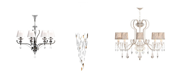 crystal chandelier for the interior isolated on transparent background, home lighting, 3D illustration, cg render
