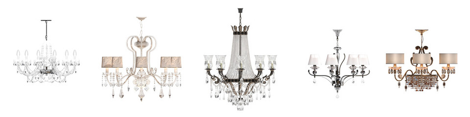 crystal chandelier for the interior isolated on transparent background, home lighting, 3D illustration, cg render
