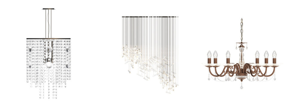 crystal chandelier for the interior isolated on transparent background, home lighting, 3D illustration, cg render
