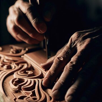 carpenter's hands carving intricate details into a piece of wood