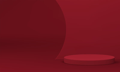 Red 3d podium round platform award arena curved wall construction for product presentation vector