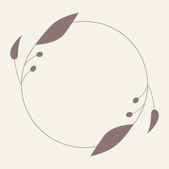 Leaf and Branch Frame hand drawn style. 
Leaf brown and white frame of twigs leaves. 
Frames for the Valentine’s Day, wedding decor, logo and identity template. 