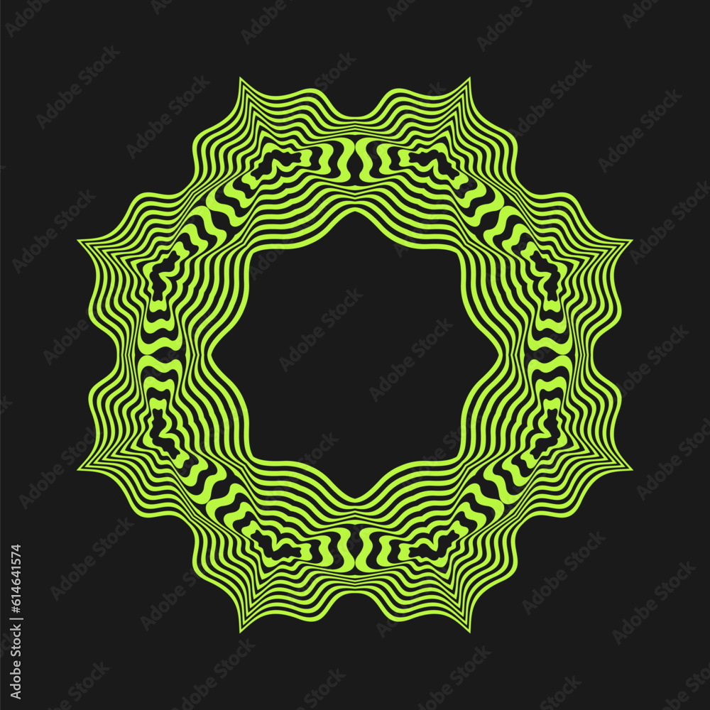Poster Symmetrical composition of wavy lines. Abstract element for design. Vector illustration. A pattern of deformed stripes.