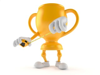 Golden trophy character holding measuring tape - 614641526