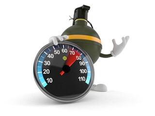Hand grenade character with speed meter