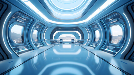 Fototapeta premium Sleek and Minimal Inside the Futuristic Machine Hall with Cutting-Edge System - Generative AI 