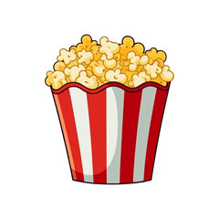 Popcorn in a red striped bucket illustration flat design. Pop corn box isolated on white background. Cartoon cinema cartoon flat trendy style © Bodega