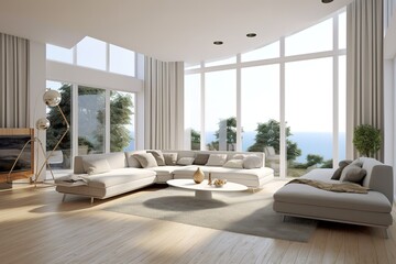 Obraz na płótnie Canvas Stylish interior of modern living room with light wall,Generative AI