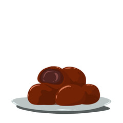 Illustration of chocolate-flavored mochi cake on white background 