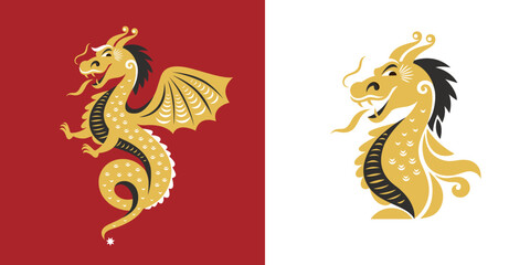  Chinese Happy New Year 2024. Year of the Dragon. Symbol of New Year. Greetings card. 
