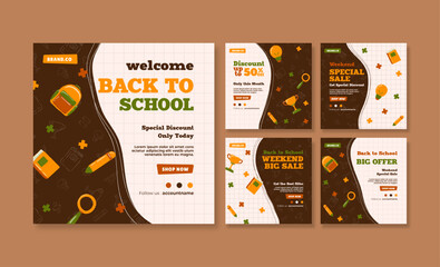 Back to school social media post. Colorful social media template. Trendy editable social media template
