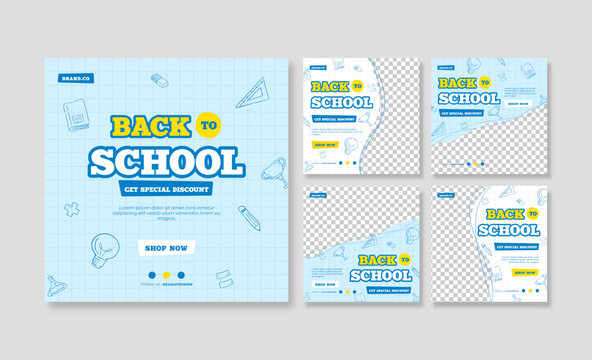 Back to school social media post. Colorful social media template. Trendy editable social media template