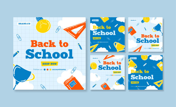 Back to school social media post. Colorful social media template. Trendy editable social media template