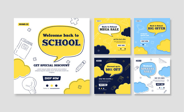 Back to school social media post. Colorful social media template. Trendy editable social media template