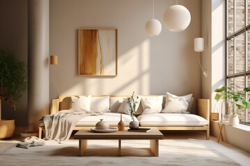 Fototapeta na wymiar Stylish living room interior with beautiful house plants