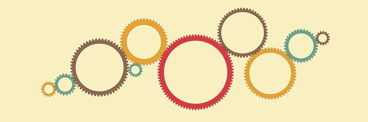 Cogs And Gears Icon Vector Illustration Isolated. Background for infographic. Steampunk, mechanical, technology, color style. 