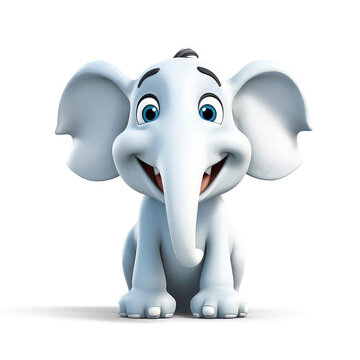 Cartoon elephant mascot smiley face on white background