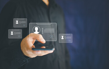 Human Resources HR management Recruitment Employment Headhunting Concept , Human Resources uses computers to search and select job applicantsThe process of selecting people to join the work of the HR.