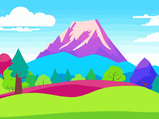 The landscape of Mountain Flat Colorful Vector Illustration.