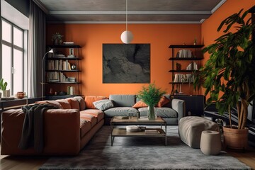 Modern loft living room interior,Generative AI