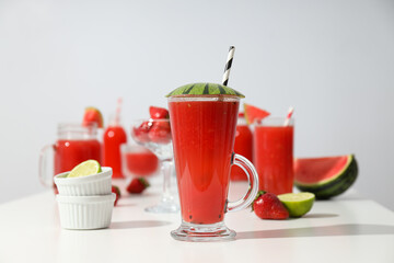 Concept of fresh and tasty summer drink - Watermelon smoothie