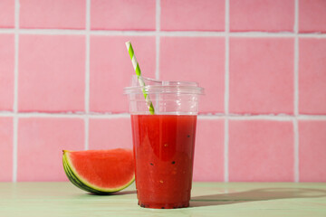 Concept of fresh and tasty summer drink - Watermelon smoothie