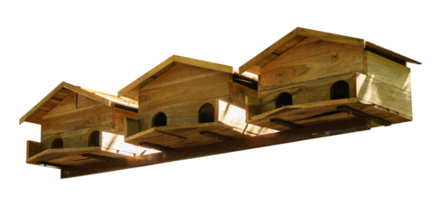 three wooden bird house isolated