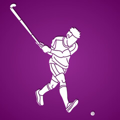Silhouette Field Hockey Male Player Action Cartoon Graphic Vector