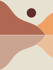 Minimal abstract landscape background vector. Mid century mountain background. Contemporary art print.
