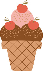 Chocolate and Strawberry Ice Cream Cone with Cherry