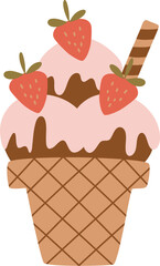 Chocolate Ice Cream with Strawberry and Chocolate Wafer Roll