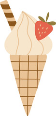 Vanilla Ice Cream Cone with Strawberry and Chocolate Wafer Roll