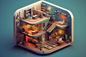 3D isometric interior of a building