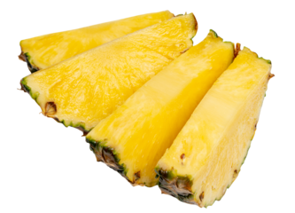 Pineapple Cuts Isolated, Raw Ananas Pieces, Comosus Tropical Fruit Chunks, Ripe Pine Apple Slices on White