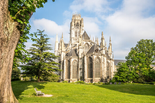 View at the Saint Ouen Abbey Church in the streets of Rouen - France