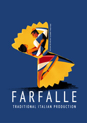 farfalle pasta advertising with man and woman dancing vintage style