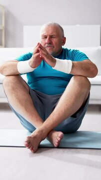 Funny Yoga Meditation At Home. Fitness Man