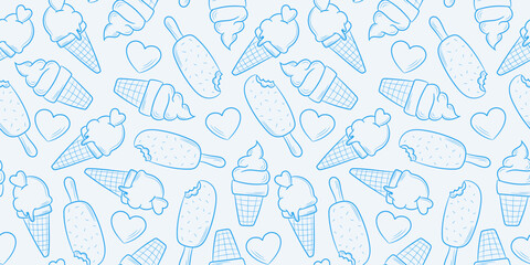 Blue ice cream vector pattern background, seamless repeating wallpaper