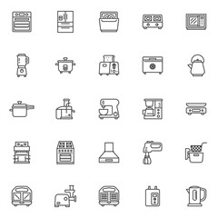 Kitchen appliances line icons set