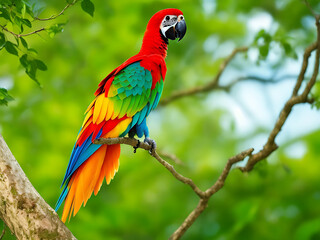 Single Colorful Parrot Standing on a Tree AI Generated