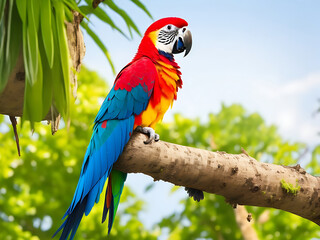 Obraz premium Single Colorful Parrot Standing on a Tree AI Generated