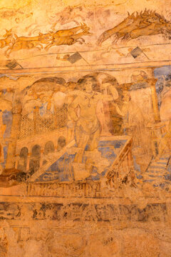 Qusayr Amra or Quseir Amra, Jordan - November 6, 2022: Frescoes of Qasr Amra, one of the desert castles