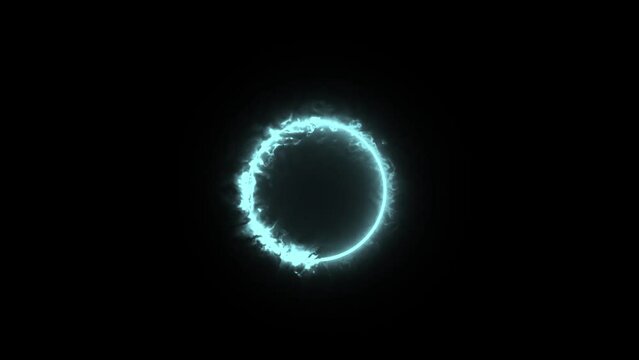 Cyan fire circle glowing on black background 4k footage, Fire animation, circle fire, audio visualiser, neon footage
