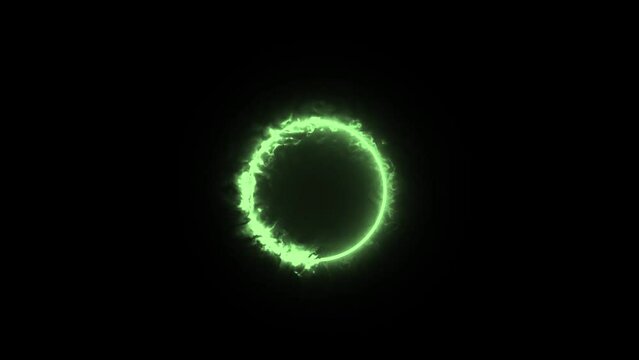 Green fire circle glowing on black background 4k footage, Fire animation, circle fire, glowing fire, audio spectrum, Audio visualisation