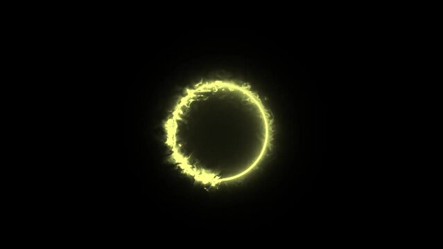 Yellow fire circle glowing on black background 4k footage, Fire animation, circle fire, glowing fire, audio spectrum, Audio visualisation, Sun footage