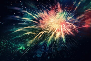 Fototapeta premium Explosions of Brilliance: A dazzling display of red and blue fireworks sparkle, illuminating the night sky with vibrant bursts of color. Generative Ai