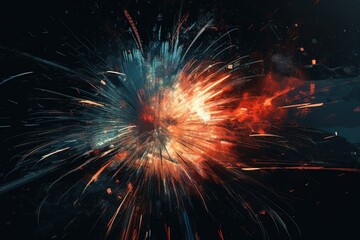 Fototapeta na wymiar Explosions of Brilliance: A dazzling display of red and blue fireworks sparkle, illuminating the night sky with vibrant bursts of color. Generative Ai