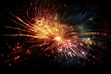 Fototapeta premium Explosions of Brilliance: A dazzling display of red and blue fireworks sparkle, illuminating the night sky with vibrant bursts of color. Generative Ai