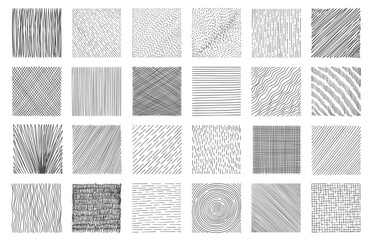 Hatching squares. Doodle geometric frame with crosshatch scratches, messy monochrome scratch drawing technic, paper draft artistic design. Vector isolated set